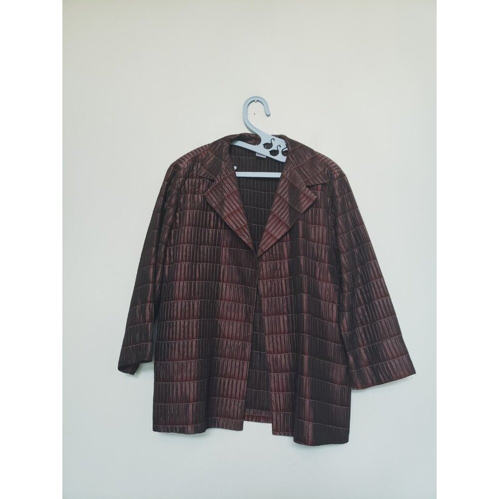 UC2 Under Construction Women L Blazer Jacket Open Front Purple Business Stitched